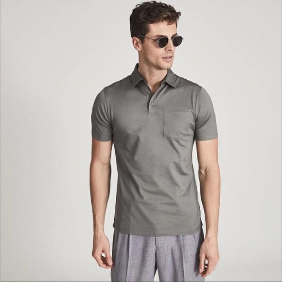 REISS Men's Elliot Egyptian Cotton Sage Green Pocket Polo T-Shirt Size XL - Picture 1 of 8